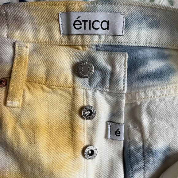 Etica White & Botanical Tie Die High Rise Straight Jeans 25 - Picture 1 of 13